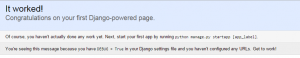 Confirmation page that Django is up and running a-OK!